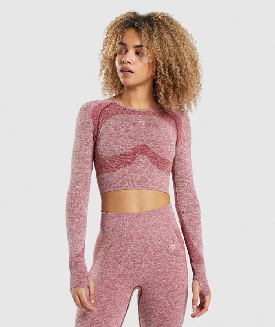 Przycięte Topy Damskie Gymshark Flex Sports Long Sleeve Bordowe | PL 2716GSO